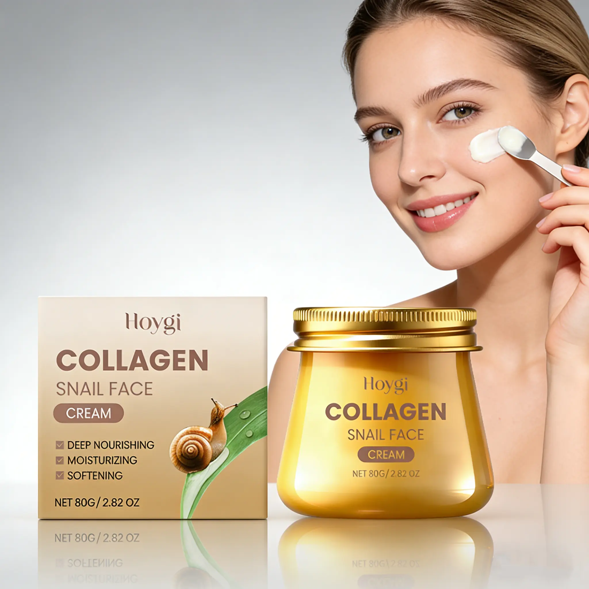 Snail Face Cream with Collagen, Vitamin C&E, Glycerin - Unisex Moisturizers for Dry Skin, Non-Sticky 24-Hour Hydration, Youthful Glow, All Skin Types Suitable, 60g