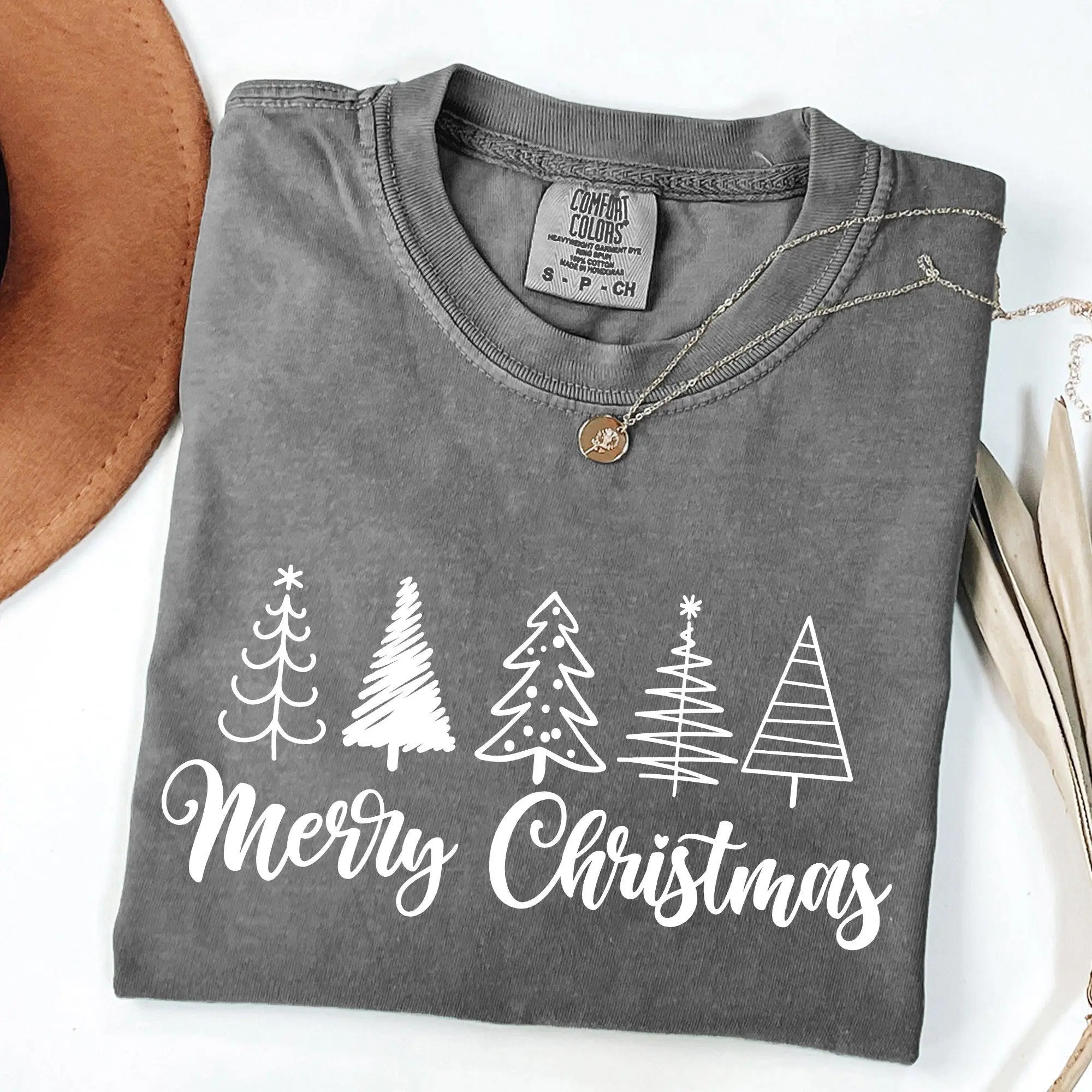 Merry Christmas Trees Comfort Colors Shirt, Cute Retro Holiday Graphic Tee, Vintage Santa Christmas Tree T-Shirt, Cozy Winter Xmas Outfit, Festive Snow Season Gift | Holiday Threads US