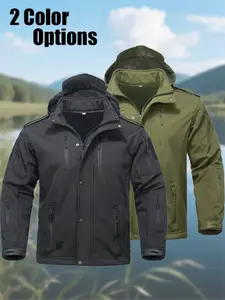 Men's Outdoor Insulated Tactical Jacket Multi-Pocket Softshell Shark Skin Windbreaker Fleece-Lined Windproof and Abrasion-Resistant Hooded Top for Fall/Winter Ideal for Casual Sports, Skiing, Fishing, and Camping Soft Shell Jackets