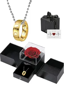 Father's Day Gift Superhero Dad Engraved Ring Necklace, Stainless Steel Pendant, Name Engraved Pendant, Four Colors Available, Rose Box Included