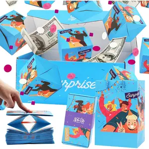 Unique Folding Bouncing Red Envelope Gift Box Explosion for Money with Confetti, Cash Explosion Luxury for Birthday Anniversary Valentine Proposal 15 Bounces Blue