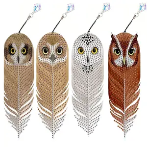 4 pieces/set of diamond painting art bookmarks, DIY owl pattern bookmarks, home and office crystal pendant bookmarks, 5D diamond painting, suitable for beginners, adult gifts, handmade gifts, Acrylic Bookmarks, Diamond Painting Kit