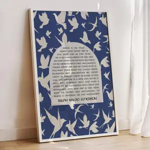 [Unframe] Ralph Waldo Emerson Write it On Your Heart Wall Art Print, Poetry Wall Art with Birds, Modern Art Print for Entryway, Poetry Wall Art