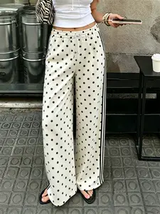 Women's Polka Dot Wide Leg Sweatpants, Elastic Waist Casual Trousers, Streetwear Daily Pants