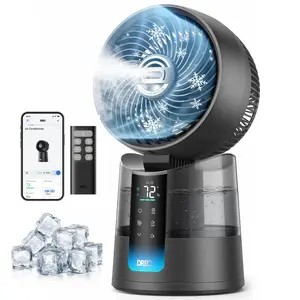 DREO TurboCool Misting Fan 516S, 150°+30° Omni-Directional Oscillating Smart Desk Fan, Evaporative Air Cooler, 26 ft/s, Ultrafine Mist, 20dB Quiet, 6 Speeds & 2 Modes, Remote & App Control, RGB Lighting, Grey
