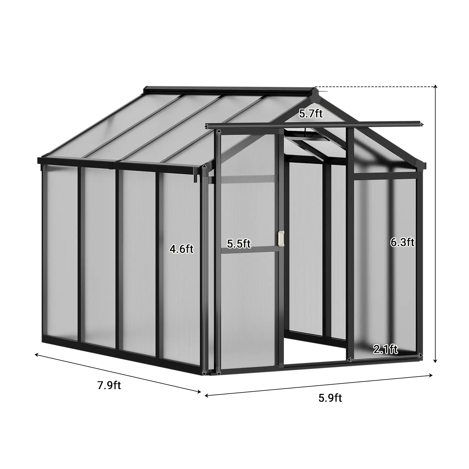 Large Aluminum Walk-In Greenhouse with Heavy-Duty Polycarbonate Panels, Roof Vent, Commercial Sliding Doors – Easy Assembly Outdoor Sun Room – Green Frame