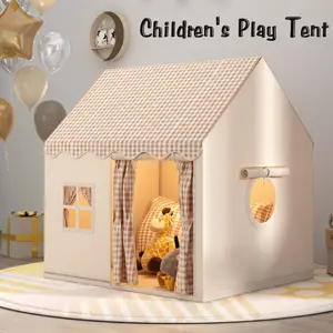 Round Grid Window Playhouse, Check Pattern Tent with Side Windows, Portable Play Area for Imaginative Play, Perfect for Kids' Fun