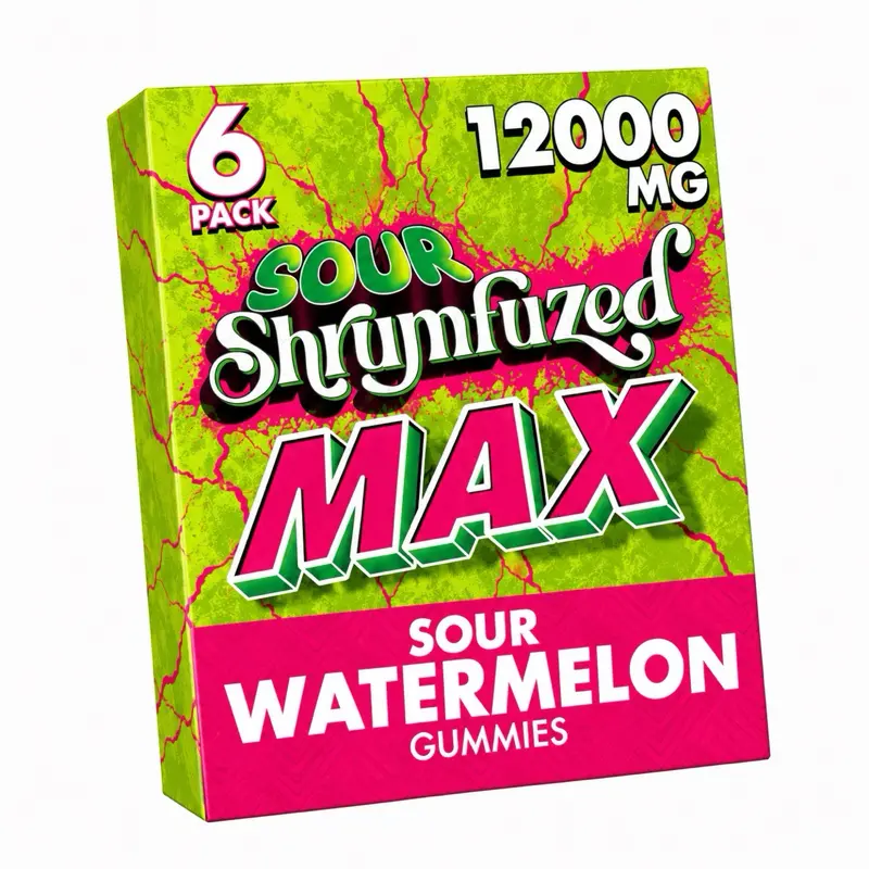 MAX Watermelon Fruit Sour Gummies, 6 Count, High Potency Plant-Based Mushroom & Fruit Gummies, Soft Chewy Gummies, 100% Organic Ingredients, High-Quality Formula, Freshness-Sealed, Secure Reusable Metal Tin, Travel-Friendly Packaging, Proudly Made in USA