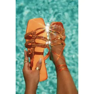 Ibiza Nights Embellished Lace Up Sandals - Orange