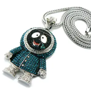 Large ESKIMO SNOW MAN Charm Pendant & 4mm 36" Franco Chain Necklace Hip Hop Jewelry