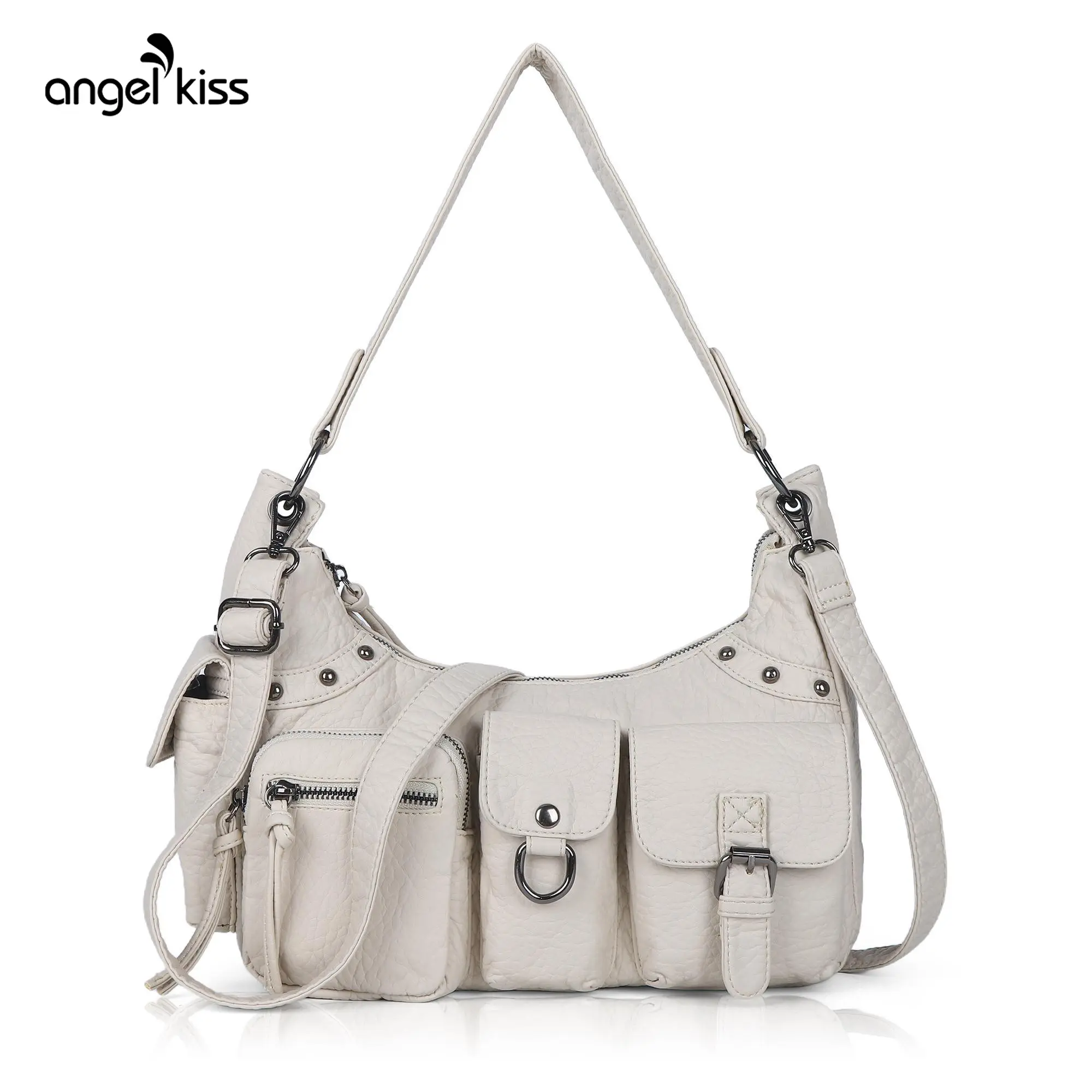 Angel Kiss Women's Soft Vegan Leather Hobo Shoulder Bag - Multi-Pocket Handbag with Removable Strap, Zip Closure, Everyday Handbag Shoulder Purse, Angel Kiss Bag summerwins,