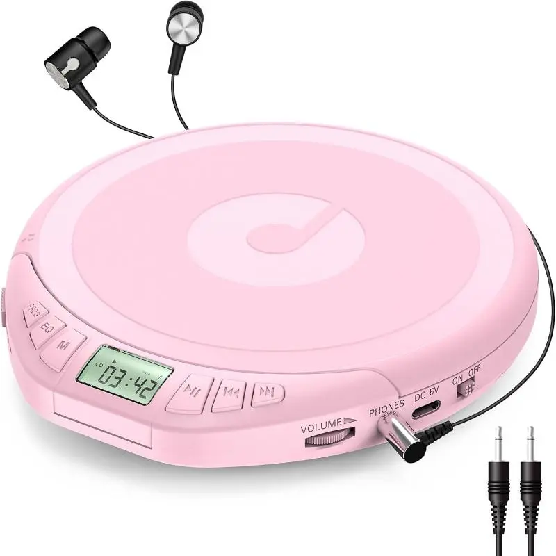 Kegaudio Mini Portable Slim CD Player - Hi-Fi Sound, Anti-Shock, LCD Display, Multiple Modes, Memory Function, Portable CD Player with Headphones, LR6 Batteries for Music Lovers (Home, On-the-Go) - Classic Black