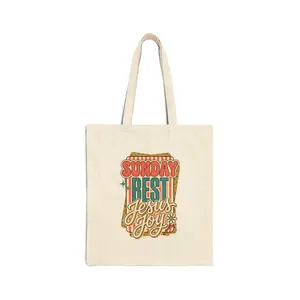 Sunday Rest Jesus Joy Tote | Christian faith graphic, colorful scripture design
