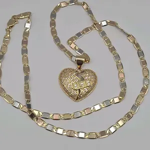 LOVE Heart Beautiful Necklace Three Colors Gold-Plated 24 Inches Multi-Stones Pendant Fashion Jewelry