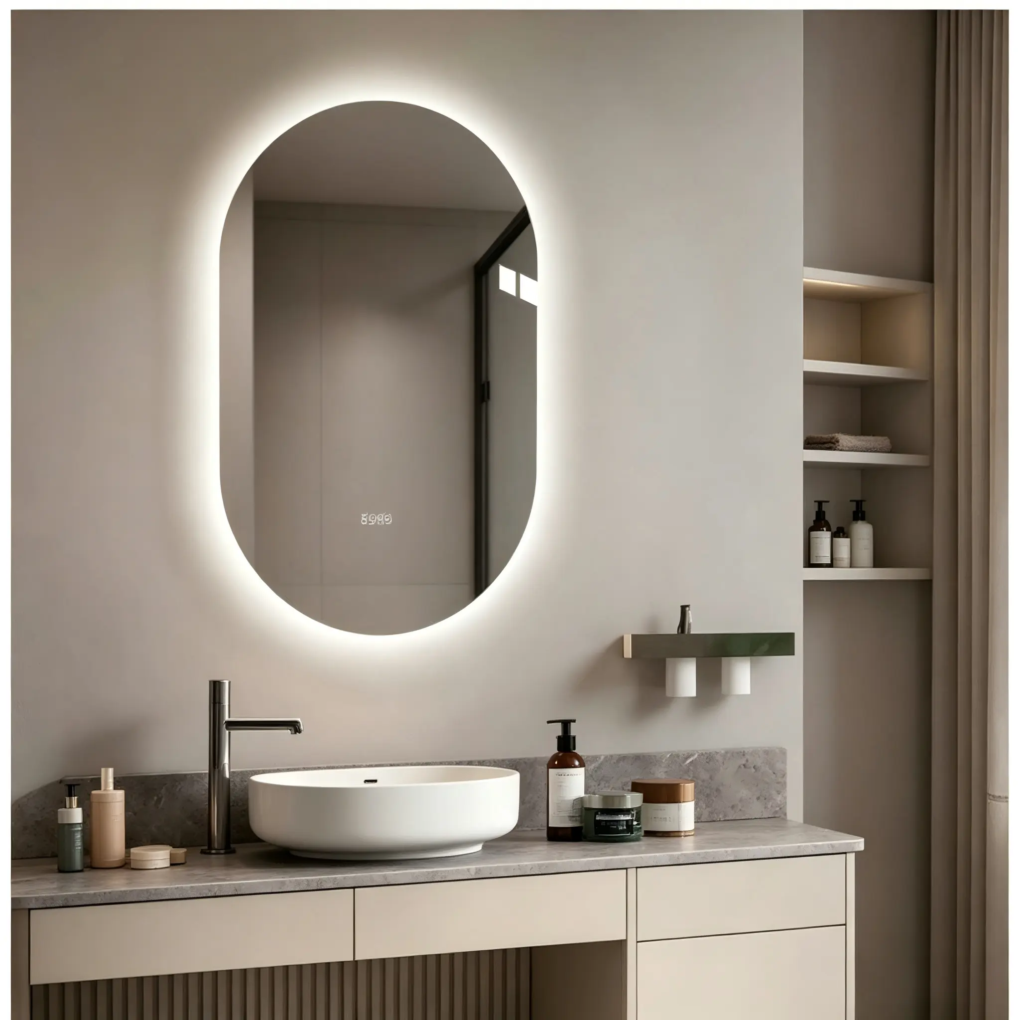 24x36" Modern LED Lit Bathroom Wall Mirror, 5mm Copper-Free Silver Glass, 15.48 lbs, Anti-Fog, 3-Color Dimmable Lights, Memory Function, IP44 Waterproof, Adjustable Oval Vanity Mirror, Easy Installation, Horizontal/Vertical Mount, Home Essential, Gift, Wa