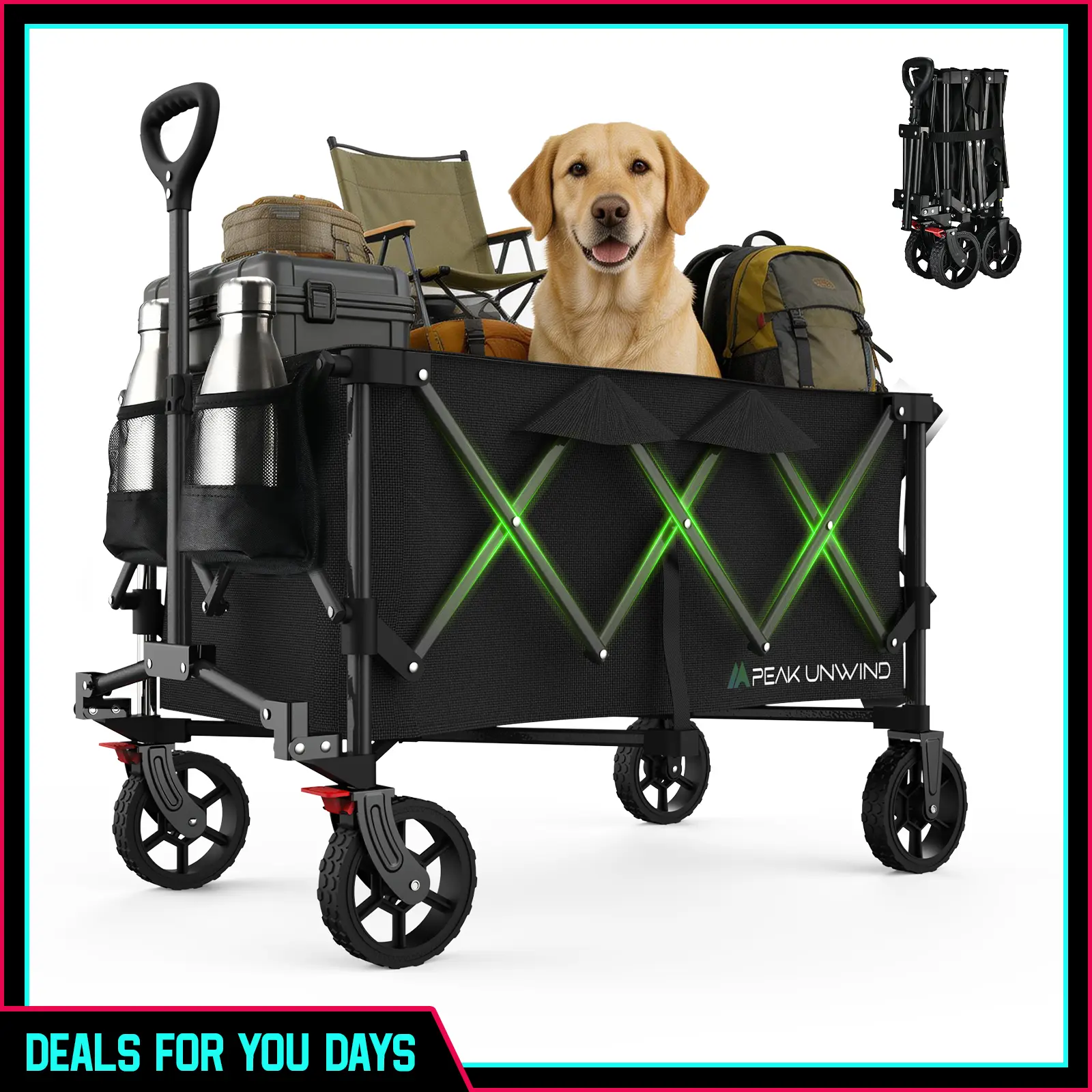 Collapsible Wagon - 450LBS Capacity, Extra Large Foldable Wagon with All-Terrain Wheels, Utility Beach Cart for Outdoor Garden