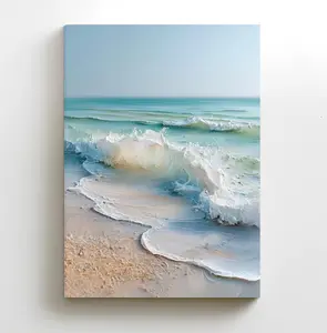 Coastal Wave Canvas Print: Large Panoramic Ocean Beach Painting Wall Art