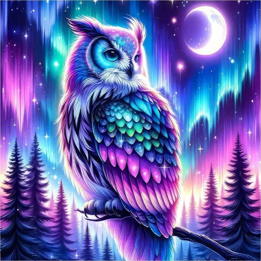 Owl Pattern DIY Diamond Arts Colorful Painting Kit without Frame, Craft, DIY 5D Diamond Arts Colorful Painting Kit, Wall Art Decor for Home Living Room Bedroom, Galaxy, DIY Kits