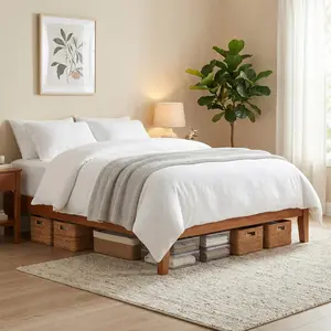 Classic Solid Wood Platform Bed, Sleek Minimalist Design, Sturdy Durable Frame for Bedroom Decor, Wooden Color