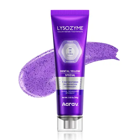 Aarav Purple Alcohol-Free Advanced Whitening Toothpaste - Color-Correction Formula with Lysozyme for Yellow Teeth, Plaque Removal, Radiant Smile, Repair & Odor Control for Daily Oral Care (Teeth Whitening Solution)