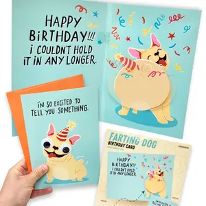 Farting Dog Birthday Card for Men, Women, and Kids - Funny Birthday Card with Sound and Shaking Motion - 3D Birthday Card for Him or Her- 5.25 x 8.18 Inches | popup cards popup  card funny card