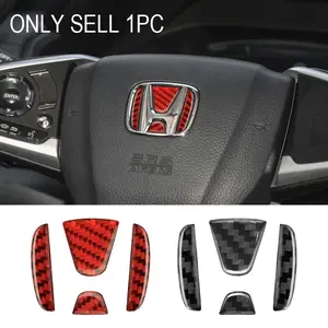 Carbon Fiber Black/Red For Honda Civic Dio Crv Fit CR-V HR-V Accord Odyssey Car Interior Steering Wheel Emblem Badge Logo Lid Cover Sticker Car Stickers Modification Auto Accessories