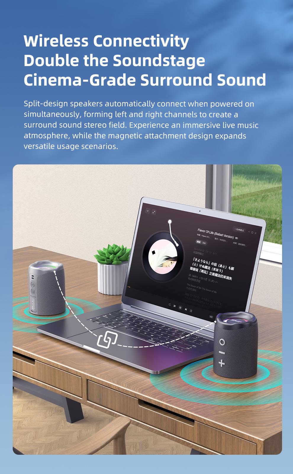 10W*2【ZEALOT】Portable wireless speaker, Magnetic Split speaker, RGB ambient light, outdoor Bluetooth speaker surround sound, TWS pairing,long battery life,supports USB/TF/AUX/BT smartphones. Ideal choice for family/car/party/camping/gift giving