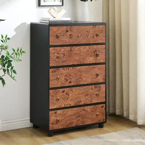 GARVEE 5 Drawers Dresser for Bedroom, 46" Tall Modern Chest of Drawers with Vintage Circle Handle w/Curved Profile Design, Wood Dresser for Bedroom, Living Room, Hallway, Entryway, Natural Oak