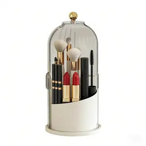 TikTok Viral Bathroom Organizer with Sliding Lid Christmas Gift Idea,Rotating Toothbrush Holder with Sliding Lid 3 Slots,Bathroom Counter Organizer for Makeup Brushes and Toothbrush,No-Drill Bathroom Storage,Water-Resistant Organizer,Home Must-Haves,White