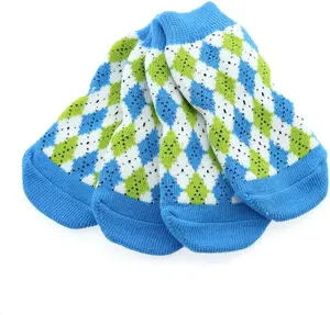 Doggie Design Non-Skid Dog Socks - 100% Cotton Anti-Slip Traction & Floor Protection - Multiple Sizes Green Argyle / Large