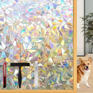 Rainbow Window Privacy Film with Installation Tools, 3D Decorative, Stained Glass Decals, Removable Heat Control, UV Protection (17.5 x 78.7 Inch)