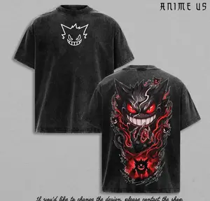 Shadow Ghost Creature Gengar Anime Graphic T Shirt Vintage Washed Oversized Streetwear Tee Dark Monster Smile Red Aura Aesthetic Unisex Gift for PKM Fans, Oversize Shirt, Vintage Outfit, Gift for fan U11