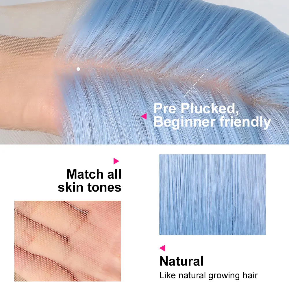 QD-Tizer Sky Blue Synthetic Hair Wigs Glueless 13x4 HD Lace Front