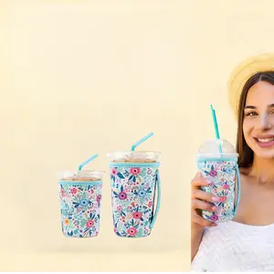 Reusable Drink Cup Sleeves Set of 3 (small Medium Large), Non-Drip Heat Resistant, Foldable Rubber Cups Covers, Drink Protector for Office Home Outdoor Use