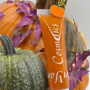 Pumpkin Spice Orange Lip Gloss Keychain - Makeup Cosmetic Lip Care Glossy Lipstick