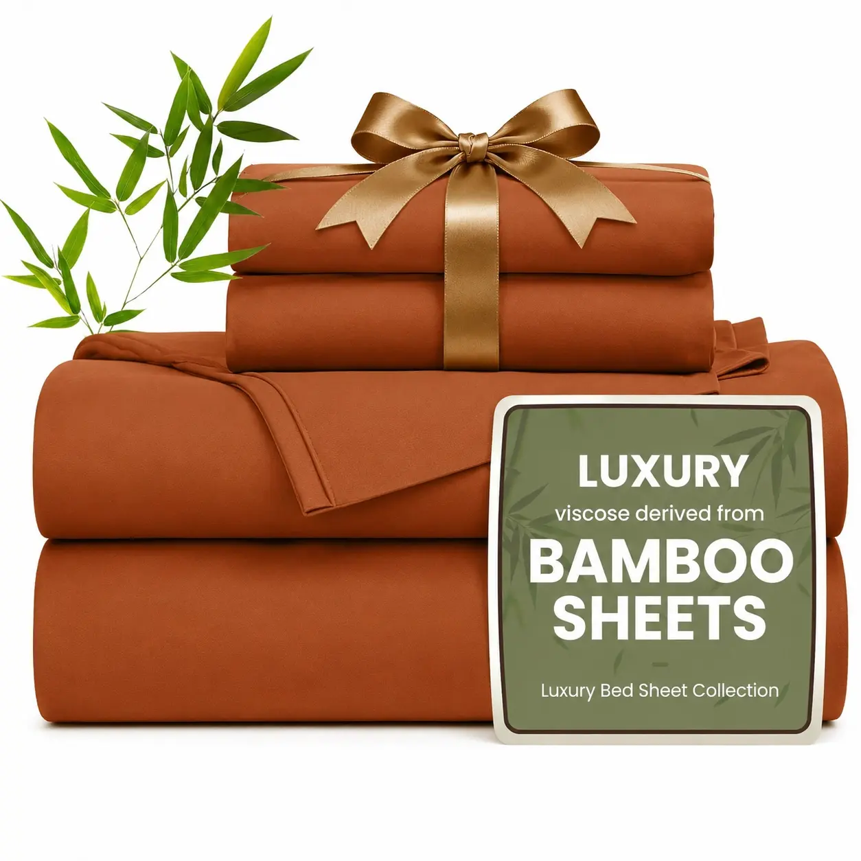 Jollyvogue Extra Deep Pocket Bamboo Sheets - 6 Pcs Breathable & Cooling Bed Sheet Set,Hotel Luxury Fitted Soft Wrinkle-Free For Mattresses,  Pet‑Friendly, Twin/Full/Queen/King Size Pillowcase Sets