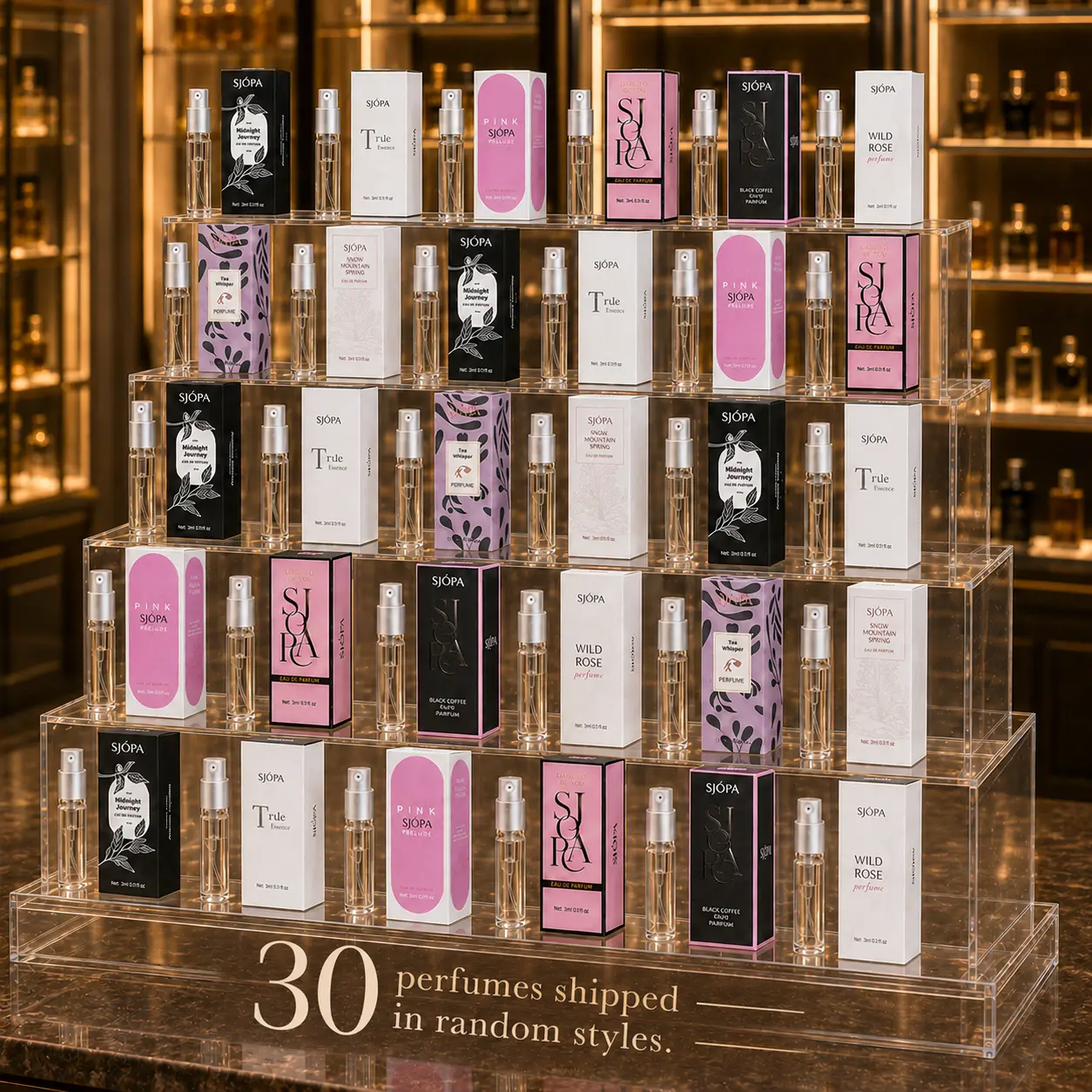 SJOPA 30-Piece Assorted Mini Perfume Set, 3ml Each, Travel Spray Vials, Floral Fruity Woody & Fresh Fragrance Discovery Set for Adults