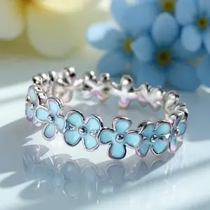 Minimalist Style Pink and Blue Flower Eternal Ring Elegant Everyday Ring Bridal Eternity Ring