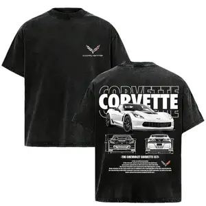 Vintage Washed American Sports Car Graphic Tee – Retro Corvette Style T-Shirt, 100% Cotton Oversized Muscle Car Shirt for Men & Women