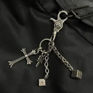 Style Vintage Y2K Keychain Pendant Solid Dice Chain Vintage Chain Retro Personality Cross Bag