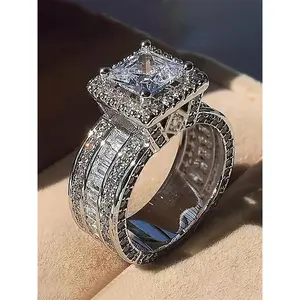 Elegant Rhinestone Decorated Geometric Design Ring for Women, Exquisite Trendy Engagement & Wedding Ring, Chic Gorgeous Jewelry As Gift for Girlfriend, Elegant Glittering Ring, Bridal Engagement Ring