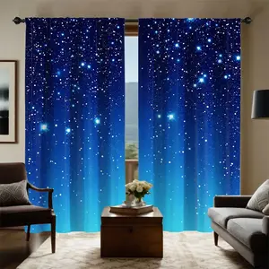 2pc Gradient Blue Starry Sky Curtains, Dreamy Healing Fabric for Room and Bedroom, Privacy Protection with Light Blocking, Home Decoration Curtain