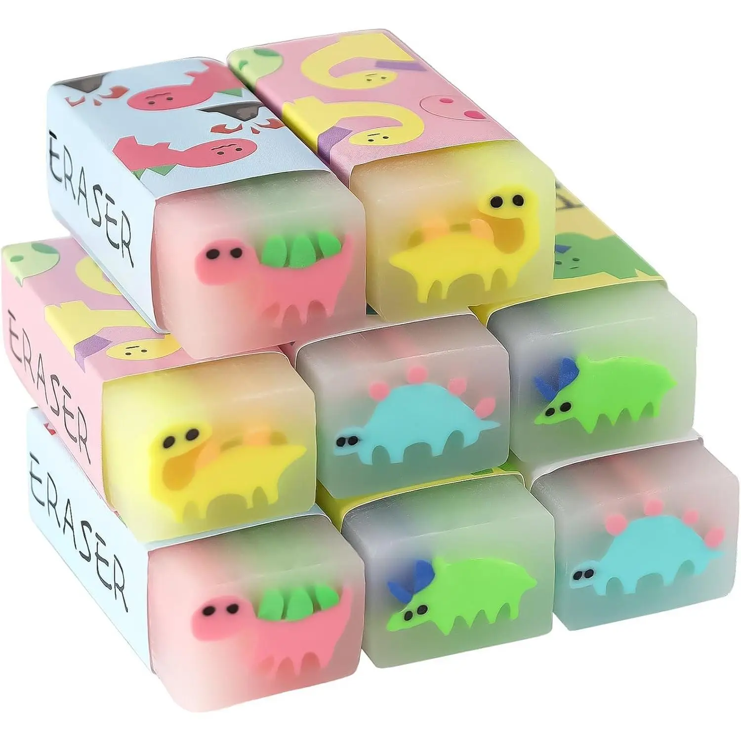 Z-MTS13 8 Pcs Cute Erasers for Kids Bulk, Dinosaur Style Pencil Eraser Large, Novelty Animal Erasers Desk Pets, Classroom Homework Rewards Games Prizes School Office Art Supplies