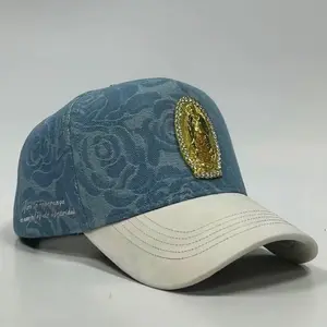 Hat- LA- virgencita Black Glitter Trucker Cap with Gold Virgin