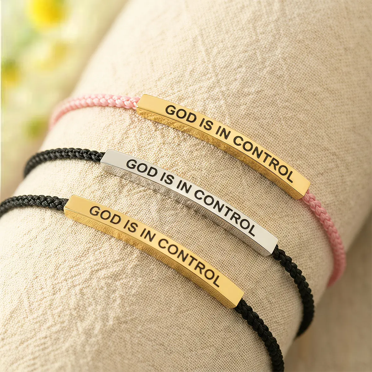 GOD IS IN CONTROL Inspire Bracelet - Stainless Steel & Handmade Braided Design with Engraved Motivationa  - Adjustable Up to 10" Jewelry Gifts for Her & Him BFF BF GF