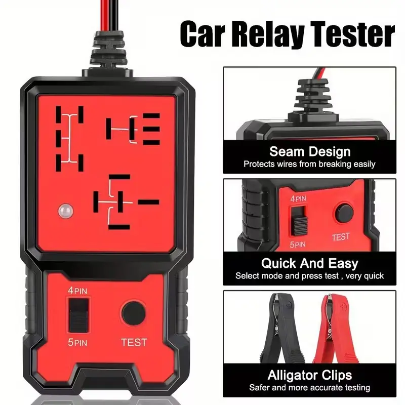 12V/24V Automotive Relay Tester Tool - Quick Test for Coil & Switch Contact Function - Self-contained with Instant Results - Tests 4 & 5 Pin Relays