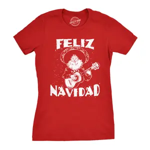 Womens Feliz Navidad T Shirt Funny Guitar Mexican Santa Claus Christmas Tee Funny Womens T Shirts Cute Vintage Fashion Casual Ladies T-Shirt Gift Christmas Tops for Women Funny Cinco De Mayo Top Women's Novelty Red