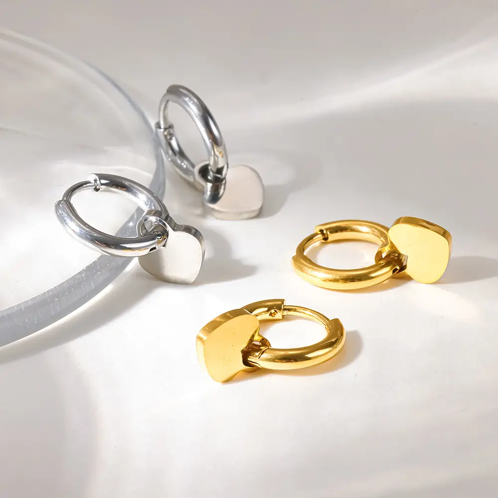Mini Smooth Heart Huggie Hoop Earrings, 18K Gold Plated Waterproof Stainless Steel Dainty Love Drop Ear Cuffs, Minimalist Stackable Women Ear Jewelry for Daily Date Casual Outfit
