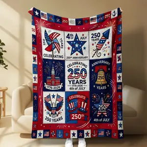 Patriotic Stars & Stripes Patchwork Fleece Blanket, Usa 250th Anniversary 4th of July Throw Blanket, Fireworks Home Decor, Cozy Gift
