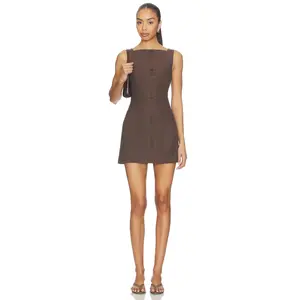 Tularosa Ginelle Linen Mini Dress in Dark Brown
